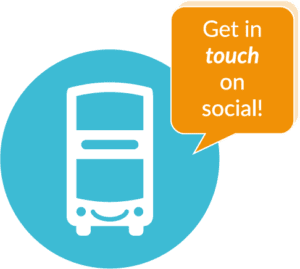bus icon saying get in touch on social
