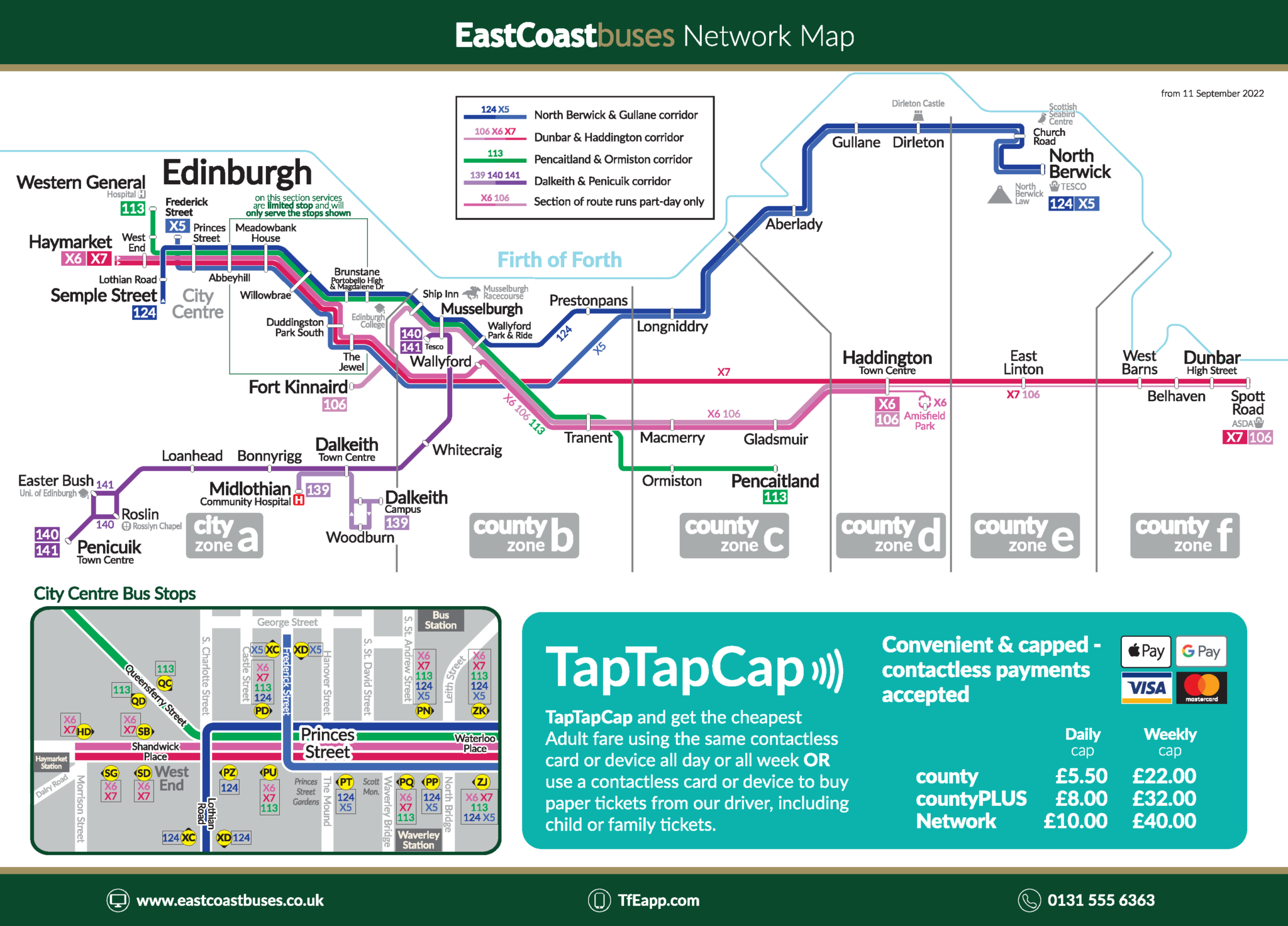 Map of East Coast Buses network.