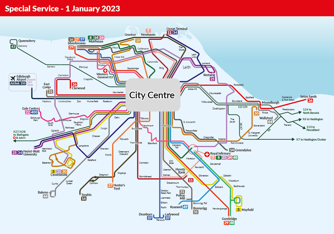Special Service Map for 1 January 2023
