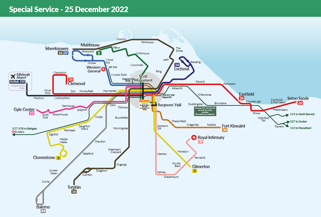 Special services map for 25 December 2022