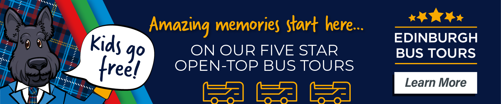 Amazing memories start here on our five star open-top bus tours. Kids go free! Click to learn more.