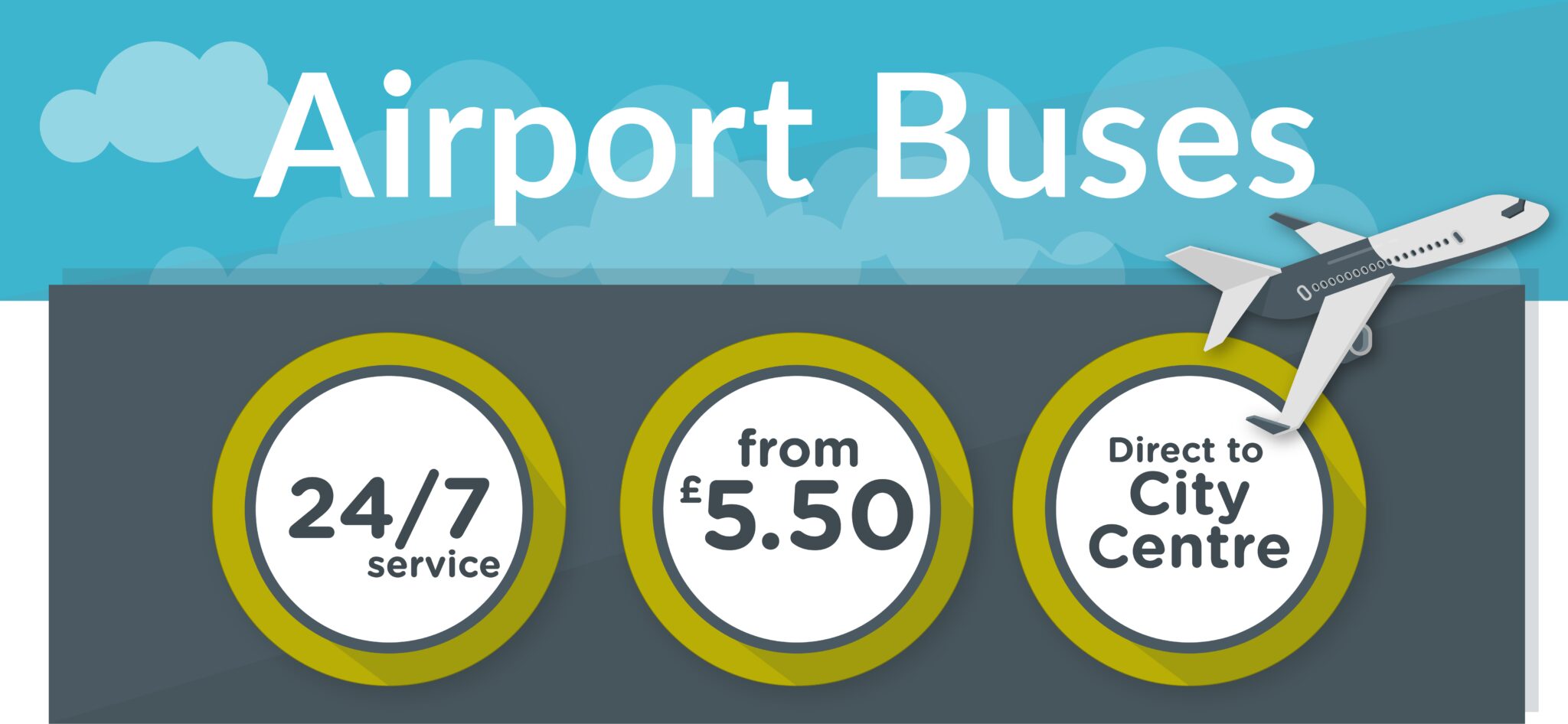 Airport Buses - 24/7 service, prices from £5.50, direct to city centre