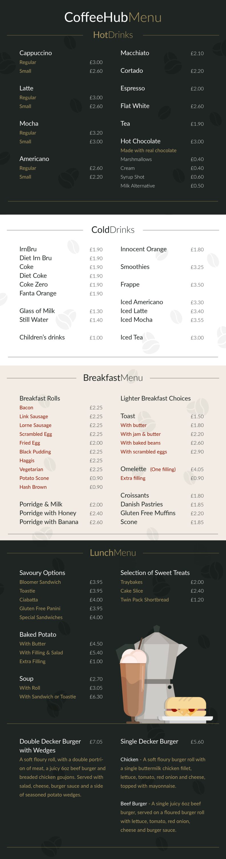 Full price list and menu available at the CoffeeHub
