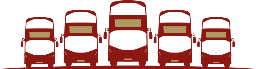 illustration of five lothian buses in a row