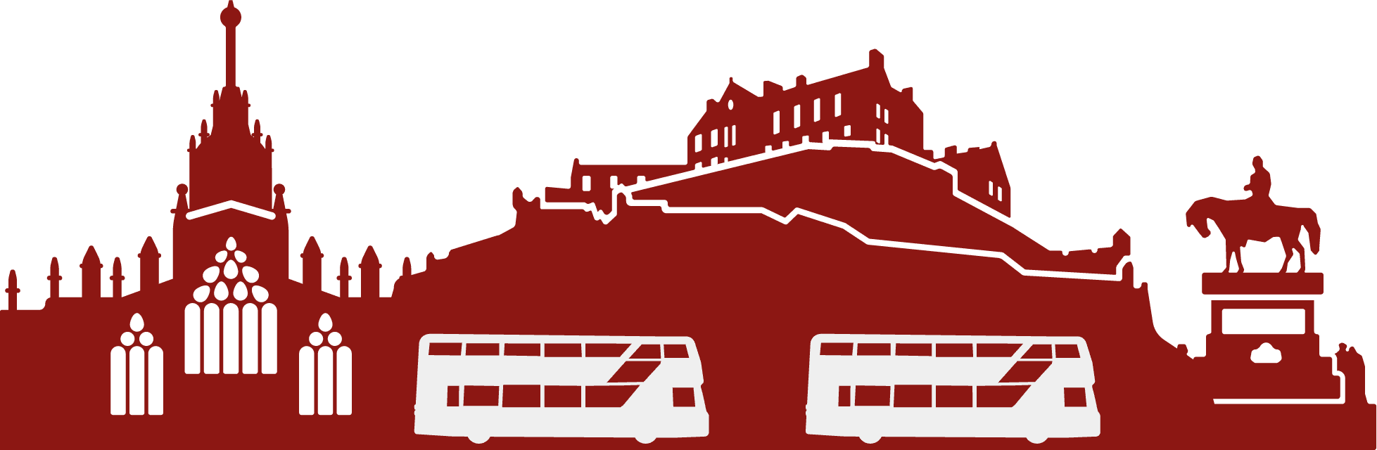 illustration of edinburgh skyline with lothian buses silhouetted underneath