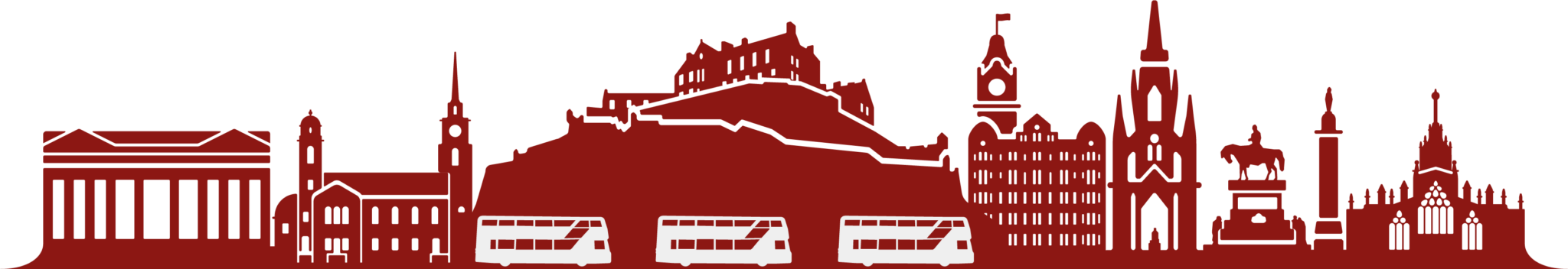 illustration of edinburgh skyline with lothian buses silhouetted underneath