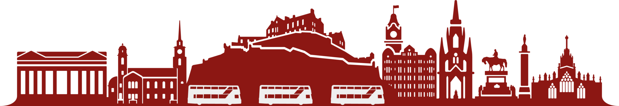 illustration of edinburgh skyline with lothian buses silhouetted underneath