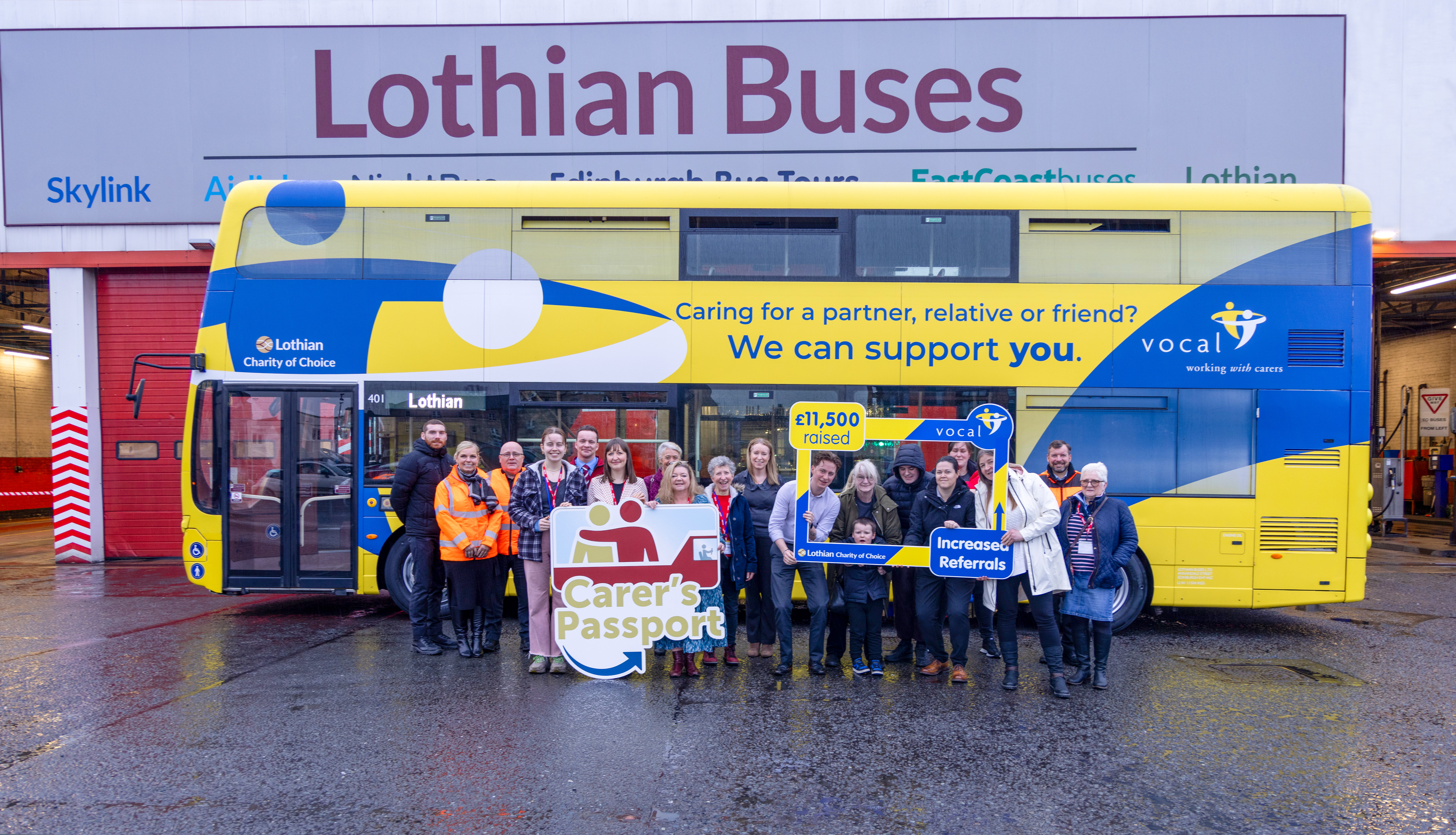 Colleagues from Lothian with VOCAL staff and service users at Lothian’s Central Depot with the VOCAL bus.