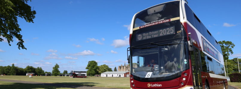 A bus on the obstacle course in the Driver of the Year competition.