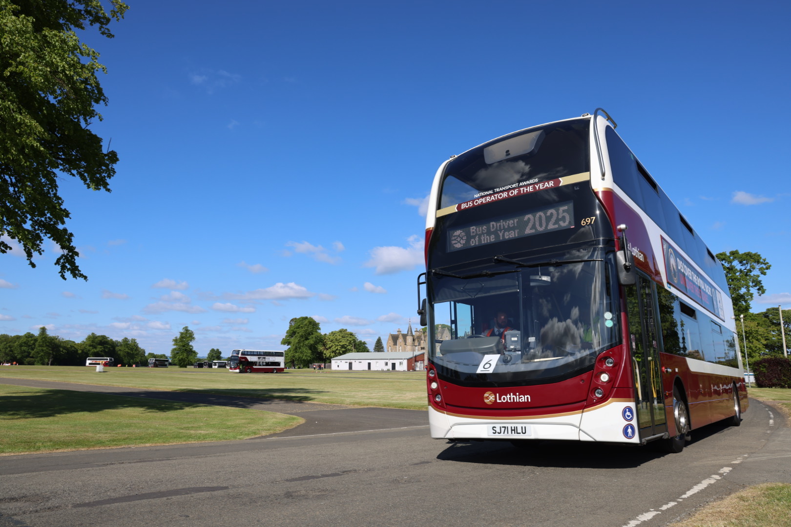 A bus on the obstacle course in the Driver of the Year competition.