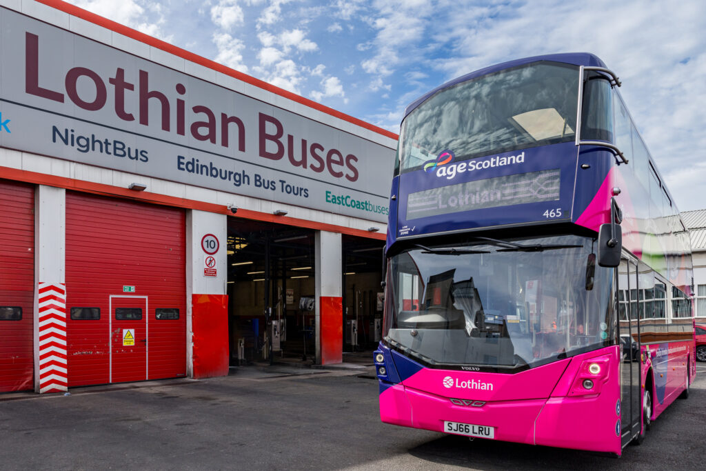 The new Age Scotland bus at Lothian's Central Garage in Annandale Street.